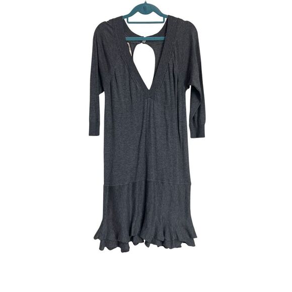 Free People Dress Womens Size Large Gray Ruffle Me Up Sweater Knit 3/4 Sleeve - Picture 1 of 9